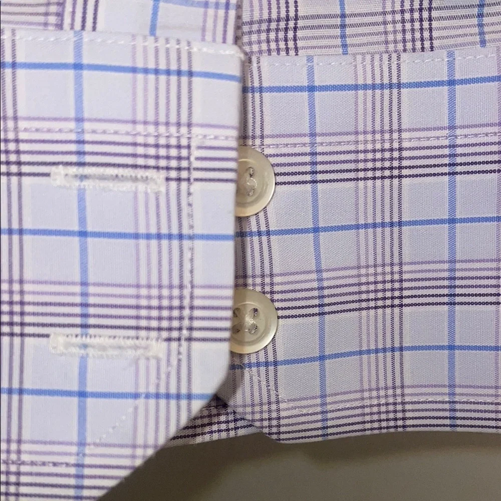 Men's Purple Plaid Shirt slim fit career shirt size small 100% cotton spring